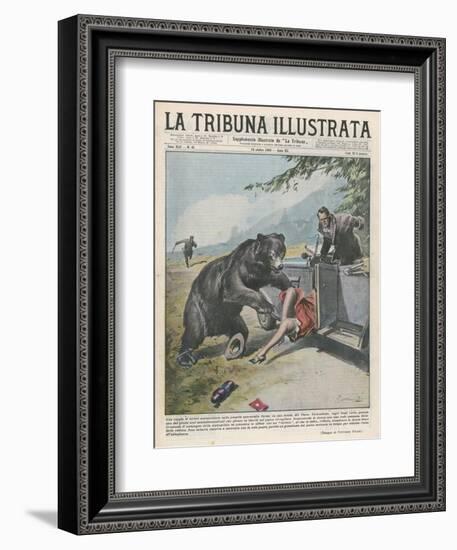 In Yellowstone a Bear Pats a Woman in a Car-Vittorio Pisani-Framed Art Print