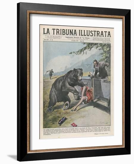 In Yellowstone a Bear Pats a Woman in a Car-Vittorio Pisani-Framed Art Print