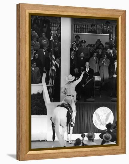 Inauguration of President Dwight Eisenhower, Approached by a Parade Cowboy who Lassoes Him-Hank Walker-Framed Premier Image Canvas
