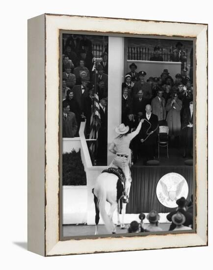 Inauguration of President Dwight Eisenhower, Approached by a Parade Cowboy who Lassoes Him-Hank Walker-Framed Premier Image Canvas