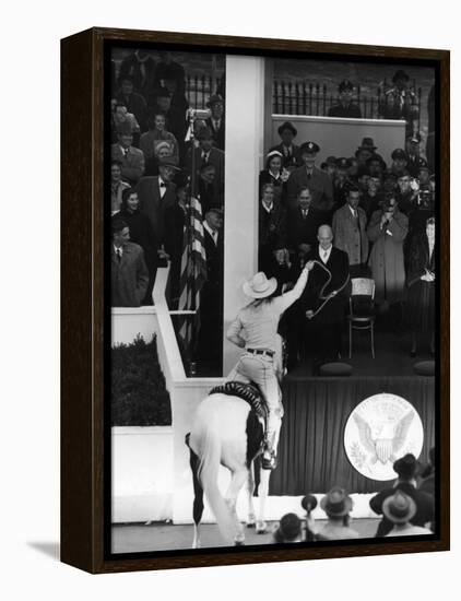 Inauguration of President Dwight Eisenhower, Approached by a Parade Cowboy who Lassoes Him-Hank Walker-Framed Premier Image Canvas