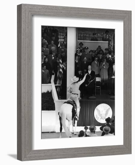 Inauguration of President Dwight Eisenhower, Approached by a Parade Cowboy who Lassoes Him-Hank Walker-Framed Photographic Print