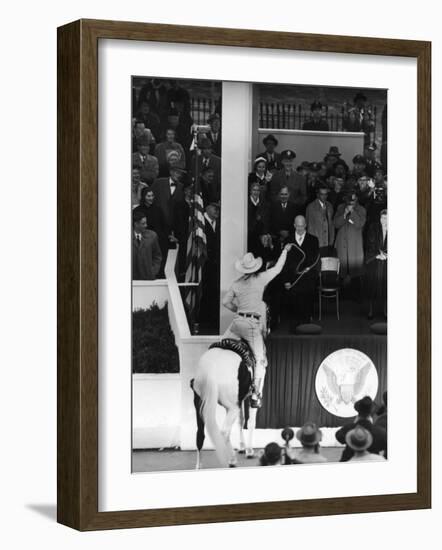 Inauguration of President Dwight Eisenhower, Approached by a Parade Cowboy who Lassoes Him-Hank Walker-Framed Photographic Print