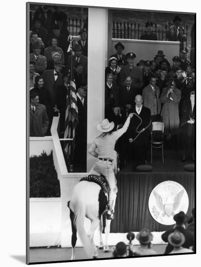 Inauguration of President Dwight Eisenhower, Approached by a Parade Cowboy who Lassoes Him-Hank Walker-Mounted Photographic Print