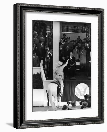 Inauguration of President Dwight Eisenhower, Approached by a Parade Cowboy who Lassoes Him-Hank Walker-Framed Photographic Print