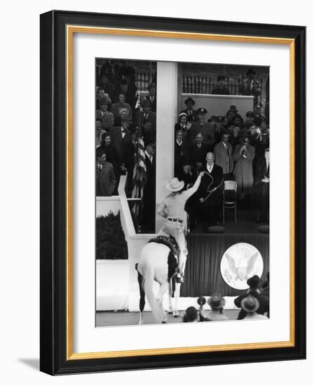 Inauguration of President Dwight Eisenhower, Approached by a Parade Cowboy who Lassoes Him-Hank Walker-Framed Photographic Print