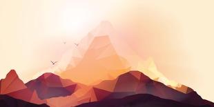 Geometric Mountain and Sunset Background - Vector Illustration-Inbevel-Mounted Photographic Print