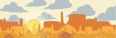 Paper-Cut Style Applique Desert Panorama with Cactus and Mesa - Vector Illustration-inbevel-Photographic Print