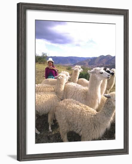 Inca Woman in Costume with Llamas, Cuzco, Peru-Bill Bachmann-Framed Photographic Print