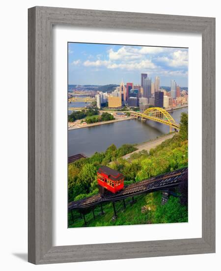 Incline Operating in Front of the Downtown Skyline of Pittsburgh, Pennsylvania, Usa.-SeanPavonePhoto-Framed Photographic Print