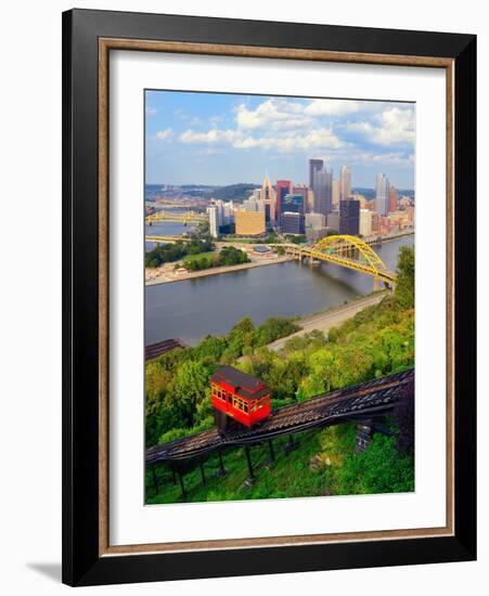 Incline Operating in Front of the Downtown Skyline of Pittsburgh, Pennsylvania, Usa.-SeanPavonePhoto-Framed Photographic Print