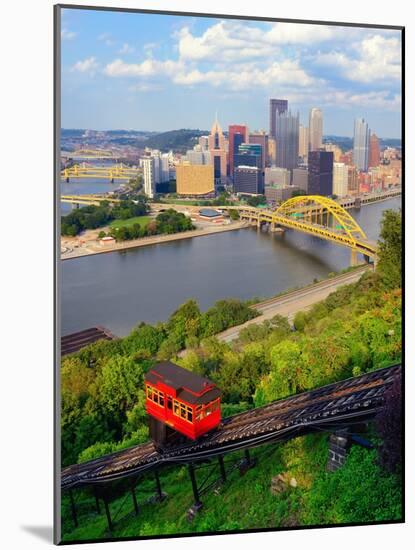 Incline Operating in Front of the Downtown Skyline of Pittsburgh, Pennsylvania, Usa.-SeanPavonePhoto-Mounted Photographic Print