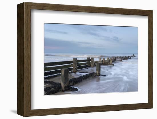 Incoming waves hitting a groyne at Walcott, Norfolk, England, United Kingdom, Europe-Jon Gibbs-Framed Photographic Print