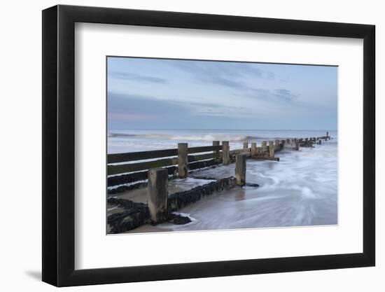 Incoming waves hitting a groyne at Walcott, Norfolk, England, United Kingdom, Europe-Jon Gibbs-Framed Photographic Print