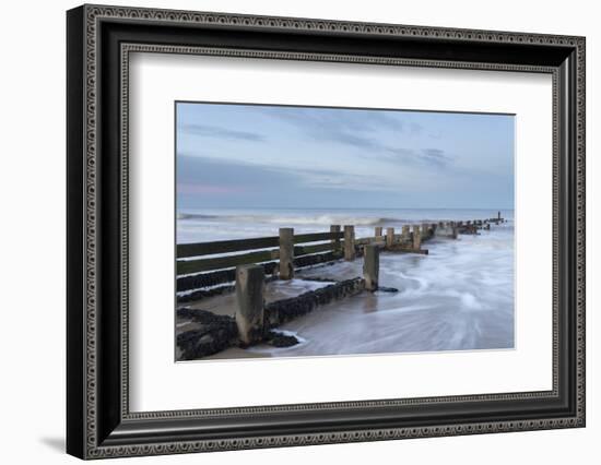 Incoming waves hitting a groyne at Walcott, Norfolk, England, United Kingdom, Europe-Jon Gibbs-Framed Photographic Print