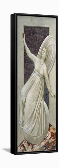 Inconstancy, Female Figure Rolling Down a Slope Precariously Balanced on a Wheel-Giotto di Bondone-Framed Premier Image Canvas