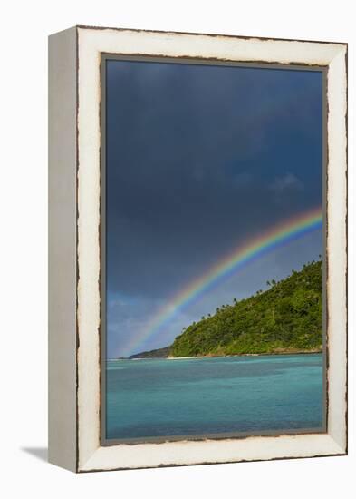 Incredible Rainbow over an Islet of Ofu Island, Manu'A Island Group, American Samoa, South Pacific-Michael Runkel-Framed Premier Image Canvas