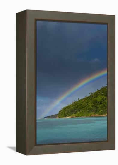 Incredible Rainbow over an Islet of Ofu Island, Manu'A Island Group, American Samoa, South Pacific-Michael Runkel-Framed Premier Image Canvas