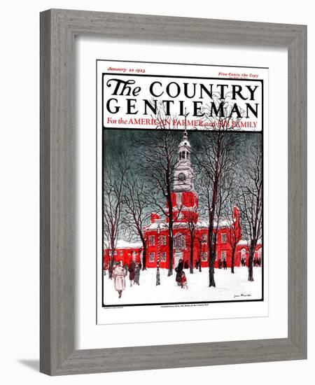 "Indenpendence Hall in Winter," Country Gentleman Cover, January 20, 1923-James Preston-Framed Giclee Print