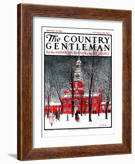 "Indenpendence Hall in Winter," Country Gentleman Cover, January 20, 1923-James Preston-Framed Giclee Print