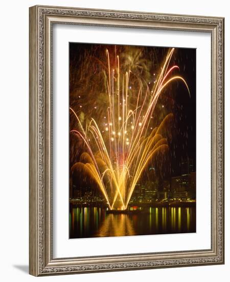 Independence Day Fireworks Launched off Barge in the Middle of the Willamette River, Portland-Steve Terrill-Framed Photographic Print