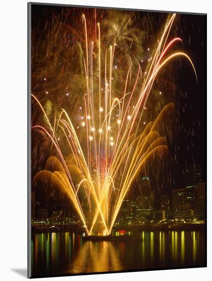 Independence Day Fireworks Launched off Barge in the Middle of the Willamette River, Portland-Steve Terrill-Mounted Photographic Print