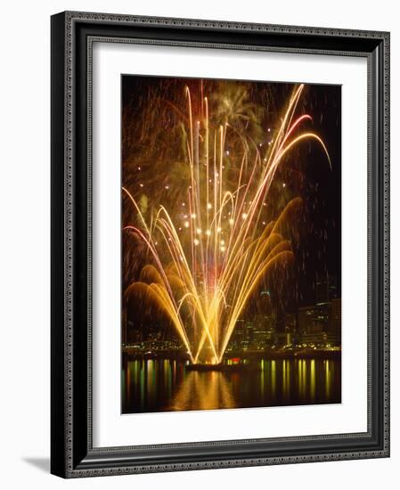 Independence Day Fireworks Launched off Barge in the Middle of the Willamette River, Portland-Steve Terrill-Framed Photographic Print