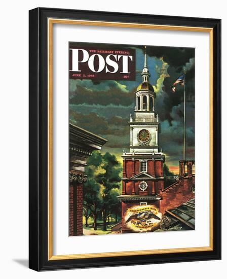 "Independence Hall, Philadelphia, Pa.," Saturday Evening Post Cover, June 2, 1945-Allen Saalburg-Framed Giclee Print