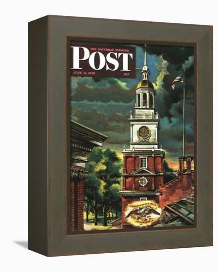 "Independence Hall, Philadelphia, Pa.," Saturday Evening Post Cover, June 2, 1945-Allen Saalburg-Framed Premier Image Canvas