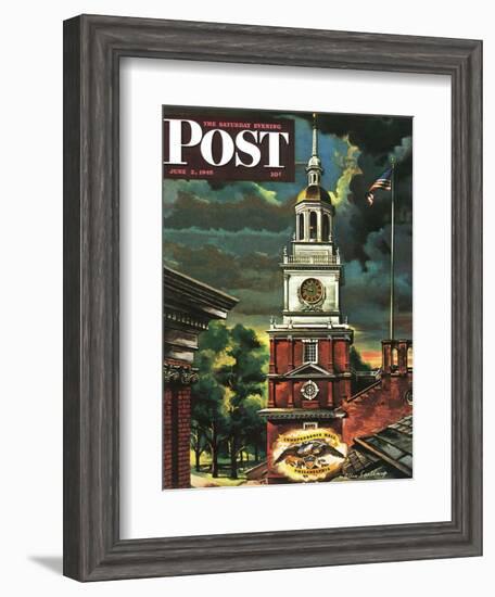 "Independence Hall, Philadelphia, Pa.," Saturday Evening Post Cover, June 2, 1945-Allen Saalburg-Framed Giclee Print