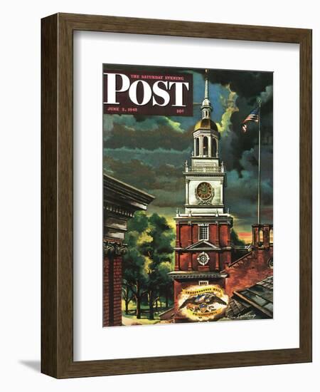 "Independence Hall, Philadelphia, Pa.," Saturday Evening Post Cover, June 2, 1945-Allen Saalburg-Framed Giclee Print