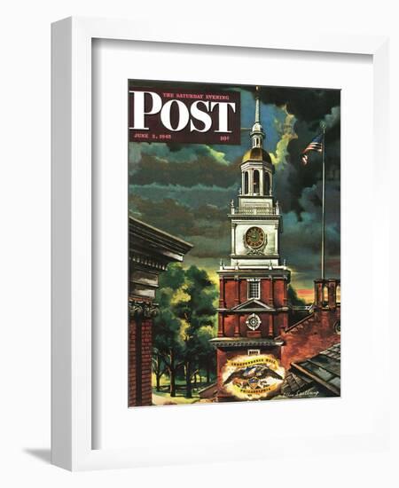 "Independence Hall, Philadelphia, Pa.," Saturday Evening Post Cover, June 2, 1945-Allen Saalburg-Framed Giclee Print