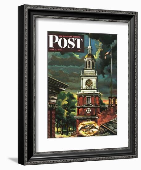 "Independence Hall, Philadelphia, Pa.," Saturday Evening Post Cover, June 2, 1945-Allen Saalburg-Framed Giclee Print