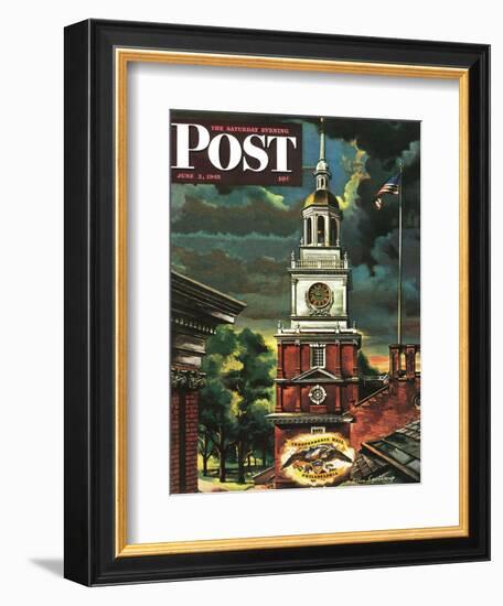 "Independence Hall, Philadelphia, Pa.," Saturday Evening Post Cover, June 2, 1945-Allen Saalburg-Framed Giclee Print