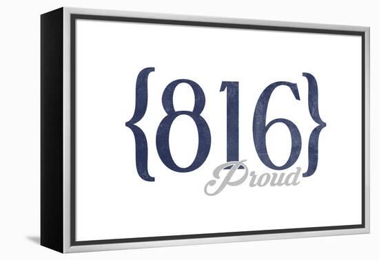 Independence, Missouri - 816 Area Code (Blue)-Lantern Press-Framed Stretched Canvas