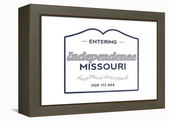 Independence, Missouri - Now Entering (Blue)-Lantern Press-Framed Stretched Canvas