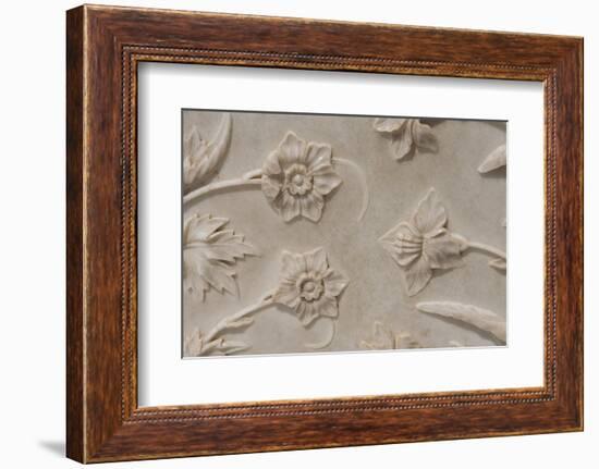 India, Agra, Taj Mahal. Detail of Carved Marble with Flower Design-Cindy Miller Hopkins-Framed Photographic Print