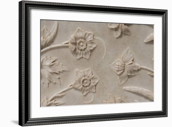 India, Agra, Taj Mahal. Detail of Carved Marble with Flower Design-Cindy Miller Hopkins-Framed Photographic Print