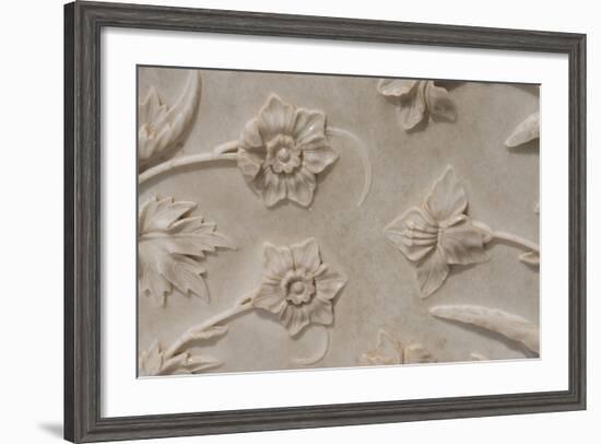 India, Agra, Taj Mahal. Detail of Carved Marble with Flower Design-Cindy Miller Hopkins-Framed Photographic Print