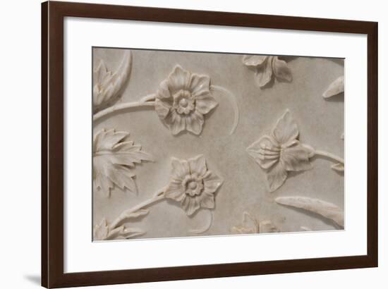 India, Agra, Taj Mahal. Detail of Carved Marble with Flower Design-Cindy Miller Hopkins-Framed Photographic Print