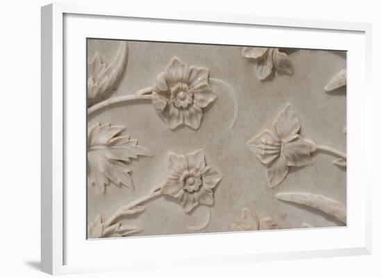 India, Agra, Taj Mahal. Detail of Carved Marble with Flower Design-Cindy Miller Hopkins-Framed Photographic Print