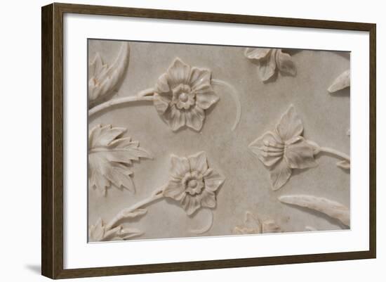 India, Agra, Taj Mahal. Detail of Carved Marble with Flower Design-Cindy Miller Hopkins-Framed Photographic Print