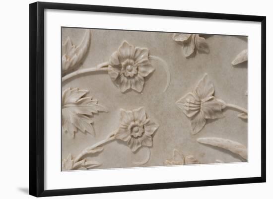 India, Agra, Taj Mahal. Detail of Carved Marble with Flower Design-Cindy Miller Hopkins-Framed Photographic Print