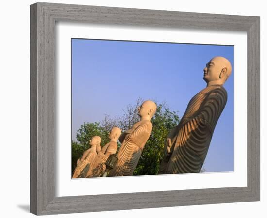 India, Bihar, Bodh Gaya (Aka Bodhgaya), Statues of Bodhisattvas, or 'Enlightened Beings', Garden in-Amar Grover-Framed Photographic Print