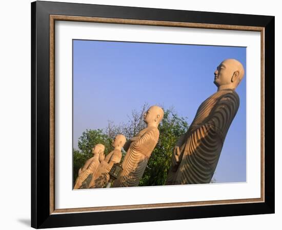 India, Bihar, Bodh Gaya (Aka Bodhgaya), Statues of Bodhisattvas, or 'Enlightened Beings', Garden in-Amar Grover-Framed Photographic Print