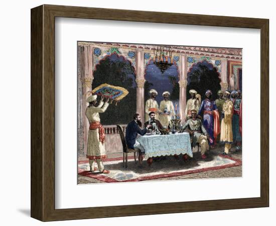 India. British Colonial Era. Banquet at the Palace of Rais in Mynere. Engraving by Hildibrand.…-null-Framed Giclee Print