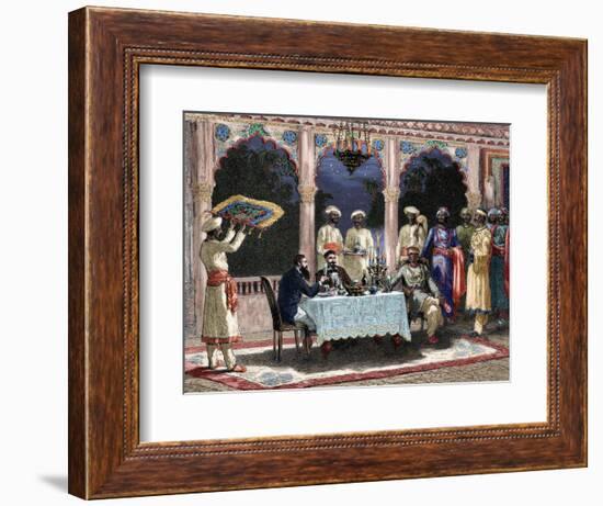 India. British Colonial Era. Banquet at the Palace of Rais in Mynere. Engraving by Hildibrand.…-null-Framed Giclee Print