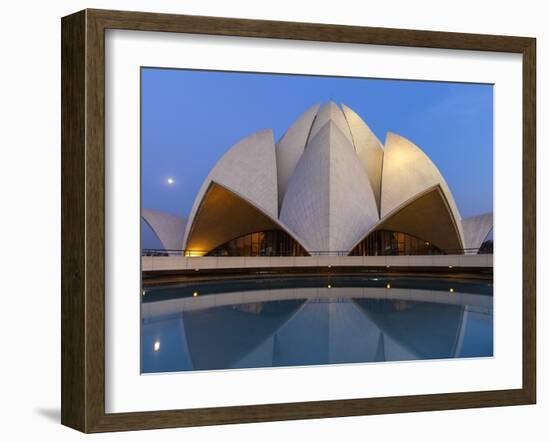 India, Delhi, New Delhi, Full Moon Over the Bahai House of Worship Know As the The Lotus Temple-Jane Sweeney-Framed Photographic Print