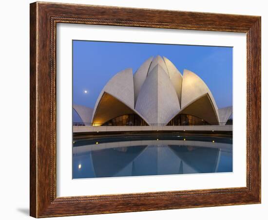 India, Delhi, New Delhi, Full Moon Over the Bahai House of Worship Know As the The Lotus Temple-Jane Sweeney-Framed Photographic Print