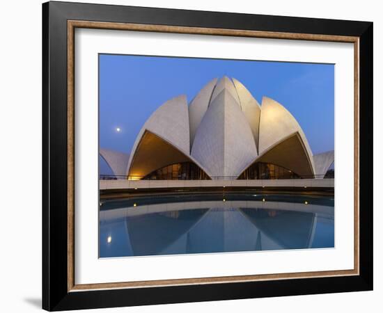 India, Delhi, New Delhi, Full Moon Over the Bahai House of Worship Know As the The Lotus Temple-Jane Sweeney-Framed Photographic Print